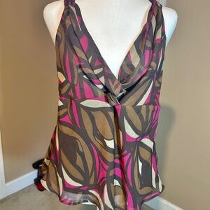 Worthington Brown and Pink Sleeveless Halter Babydoll StyleTop  Size 14